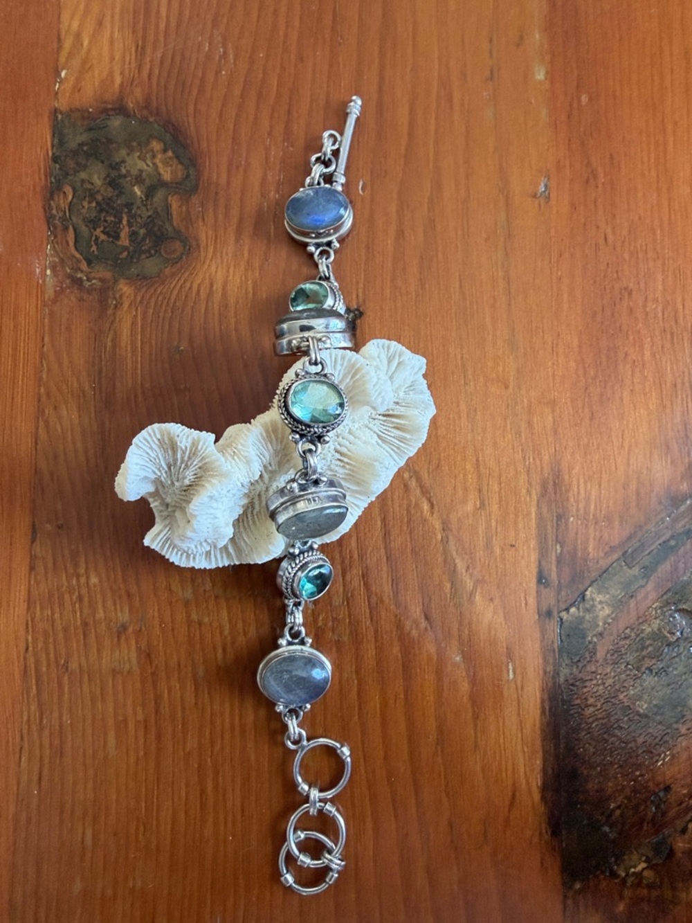 Sterling Silver Labradorite and Green Tourmaline Multi-Stone Bracelet